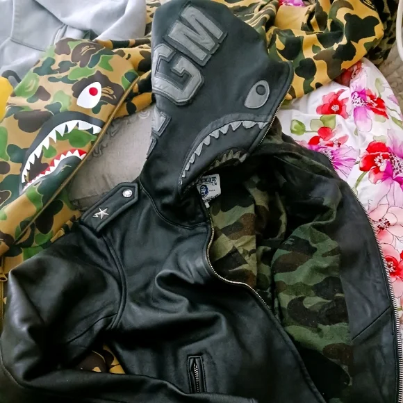 A Bathing Ape | Jackets \u0026 Coats | Bape Leather Rider Shark Jacket